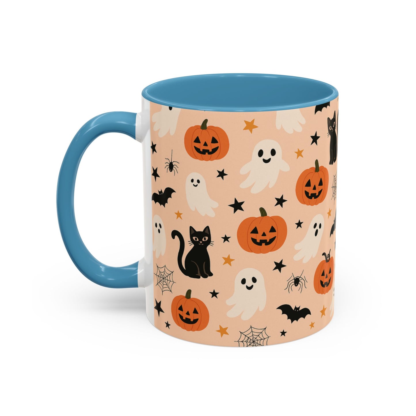 Halloween Color Accent Mug β Ghosts, Pumpkins & Black Cats, Fall Coffee Cup (11oz & 15oz) β Boutique Spooky Season Drinkware
