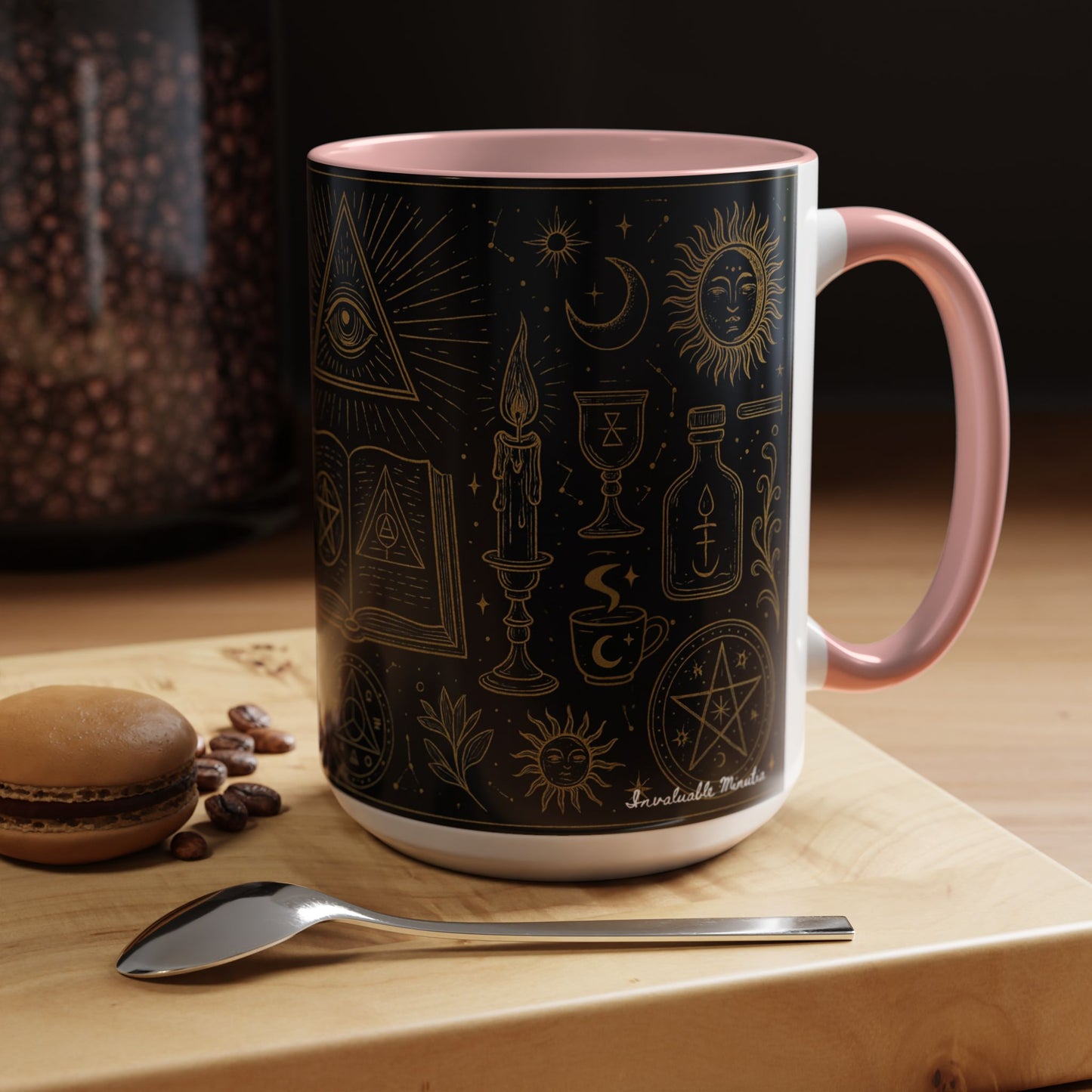 Witchy Aesthetic Coffee Mug โ 15oz Black & Purple Ceramic with Occult Symbols โ Goth Kitchen Decor, Halloween Gift Idea - 11oz/15oz