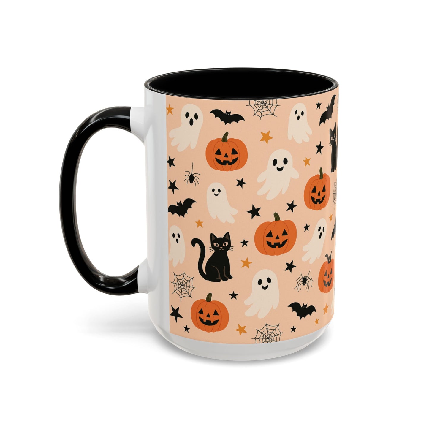 Halloween Color Accent Mug β Ghosts, Pumpkins & Black Cats, Fall Coffee Cup (11oz & 15oz) β Boutique Spooky Season Drinkware
