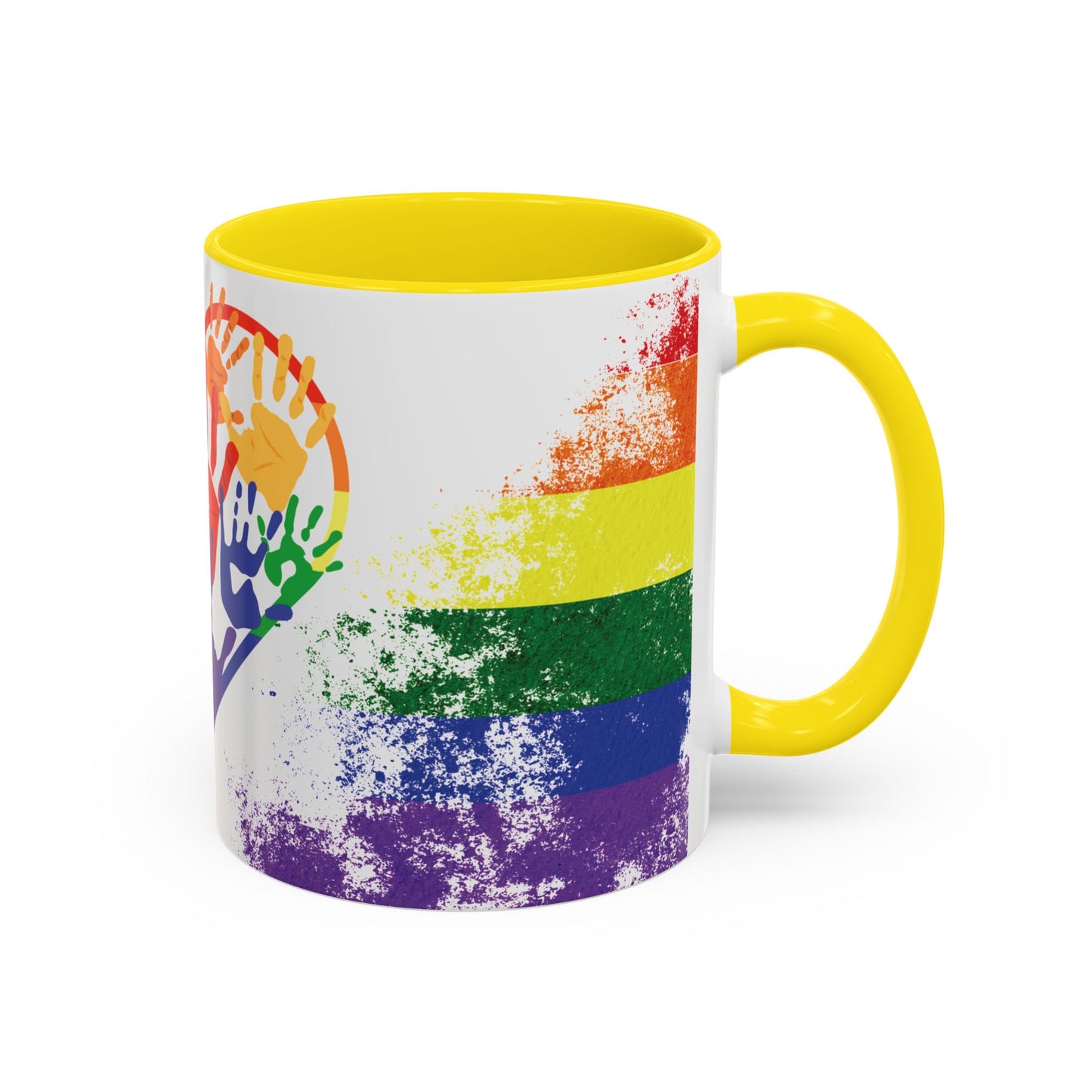 Handprint Heart Pride Mug | Rainbow Splash Ceramic Cup | 11oz & 15oz