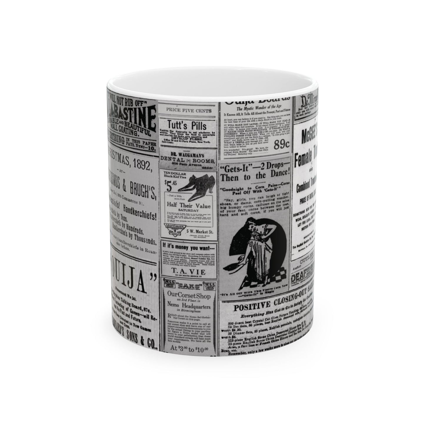 Occult Americana Coffee Tea Mug | 1800s Vintage Newspaper Ad Collage Ceramic Mug - 11oz and 15oz