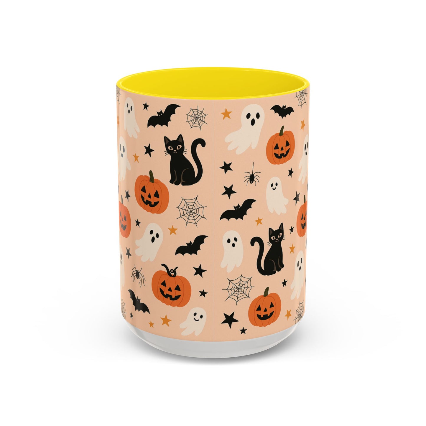 Halloween Color Accent Mug β Ghosts, Pumpkins & Black Cats, Fall Coffee Cup (11oz & 15oz) β Boutique Spooky Season Drinkware