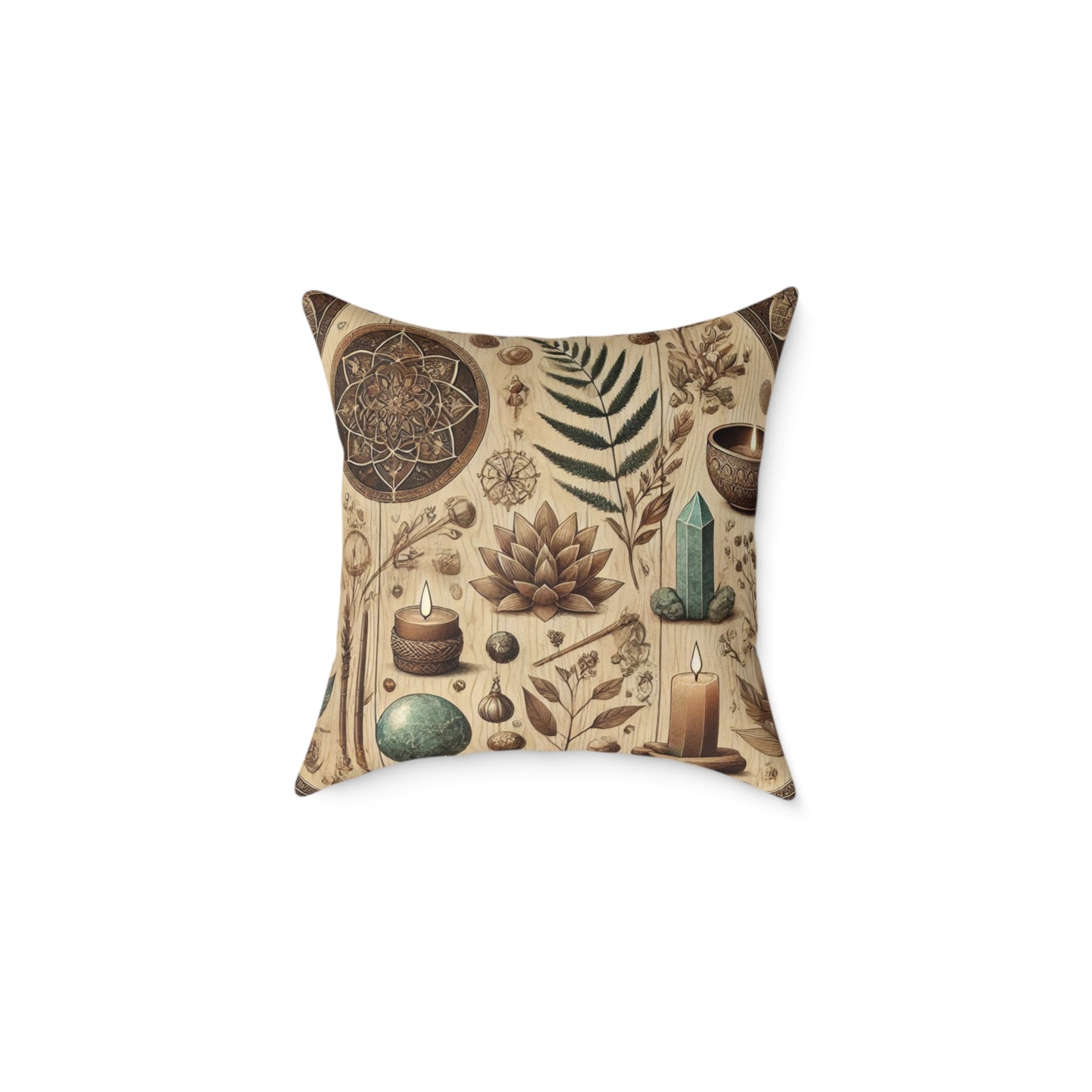 Earthy Witchy Botanical Square Poly Canvas Throw Pillow