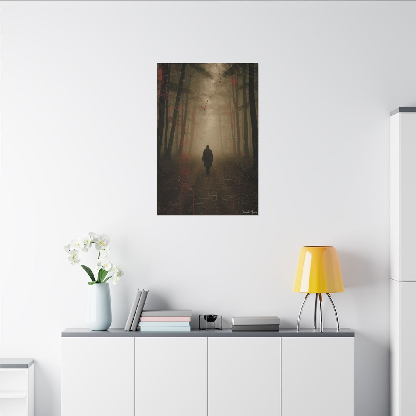 Vertical Foggy Forest Canvas Print – 'The Wanderer' | Moody Wall Art, Atmospheric Decor, Gothic Forestcore Vibes