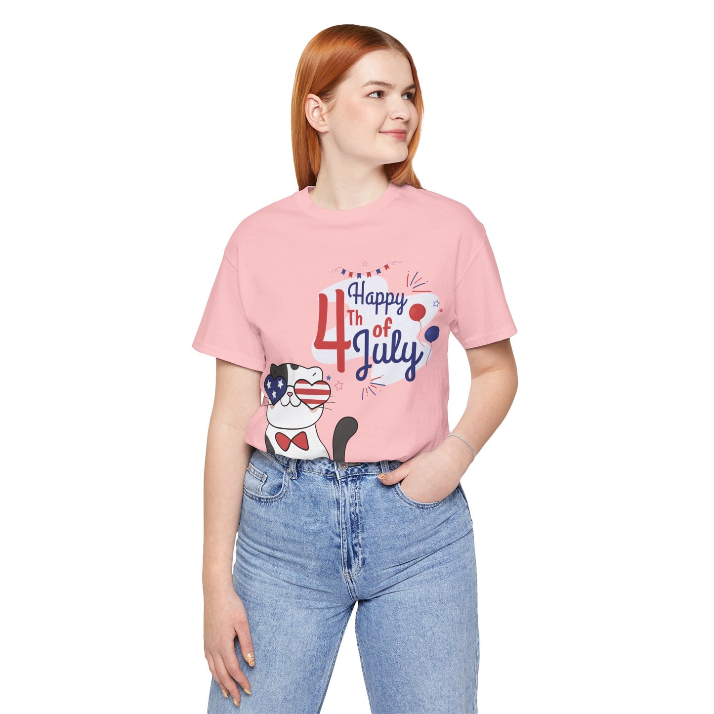 Patriotic Party Cat Tee – Happy 4th of July – Unisex Bella+Canvas Jersey Tee - 4th of July Tee
