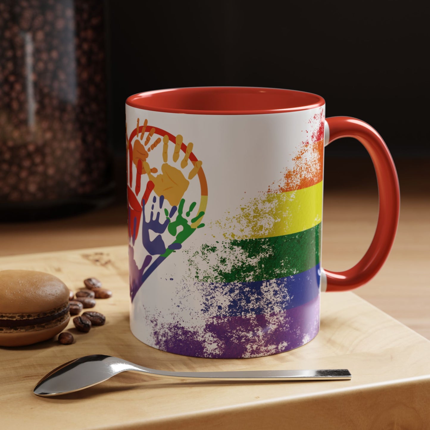 Handprint Heart Pride Mug | Rainbow Splash Ceramic Cup | 11oz & 15oz