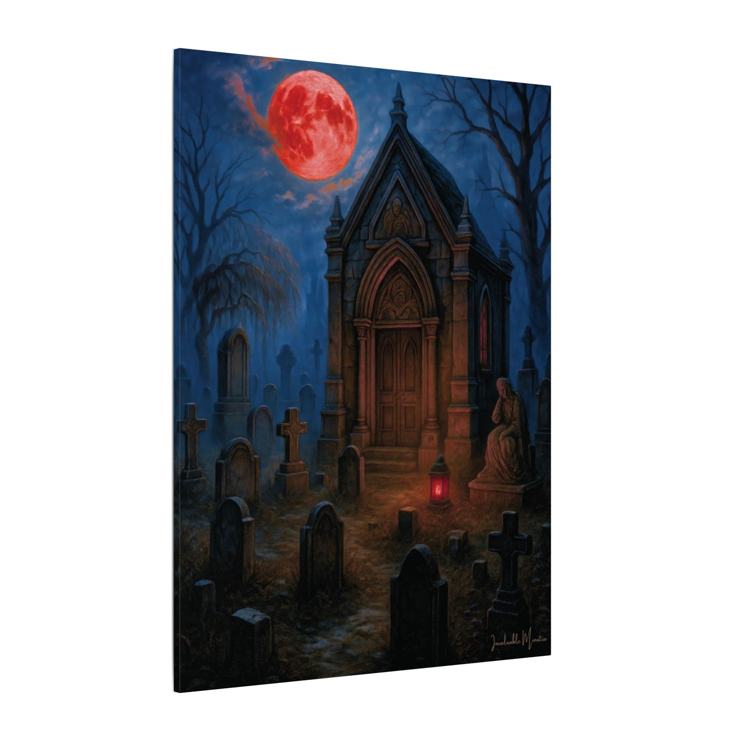 "Blood Moon Mausoleum" – Gothic Graveyard Fine Art Matte Canvas Print (Vertical)