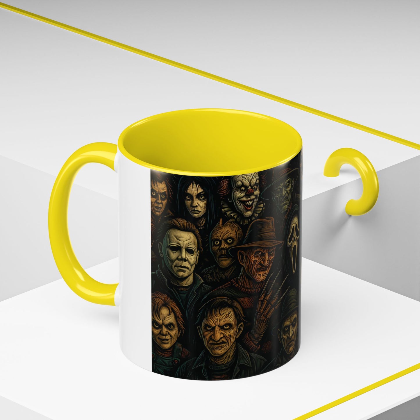 Horror Villain Collage Mug – 15oz & 11oz Ceramic Coffee Mug – Slasher Icons Halloween Gift – Goth Horrorcore Kitchen Decor