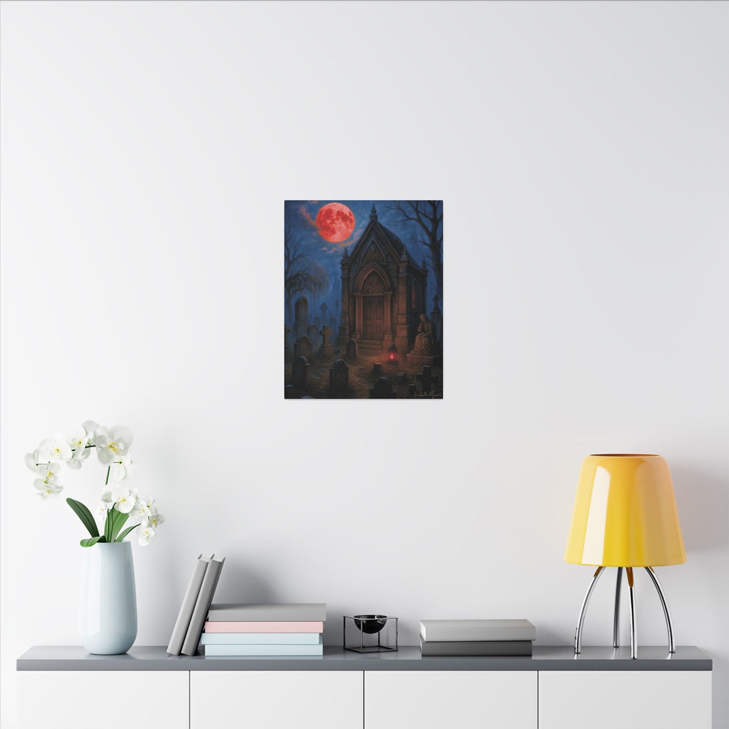 "Blood Moon Mausoleum" – Gothic Graveyard Fine Art Matte Canvas Print (Vertical)