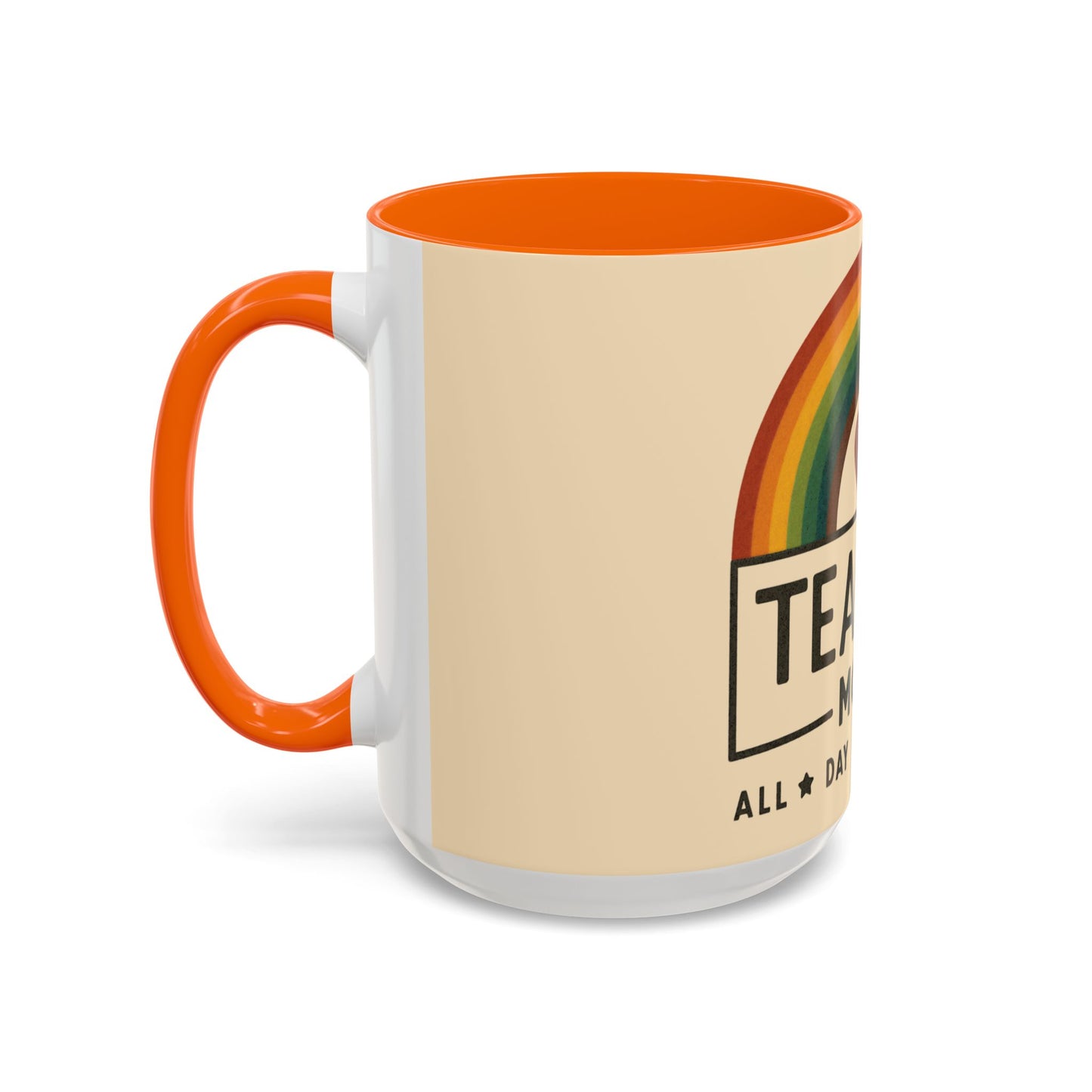 Teacher Mode – Color Accent Mug (11oz/15oz) • Rainbow Heart • Teacher Gift • Dishwasher & Microwave Safe
