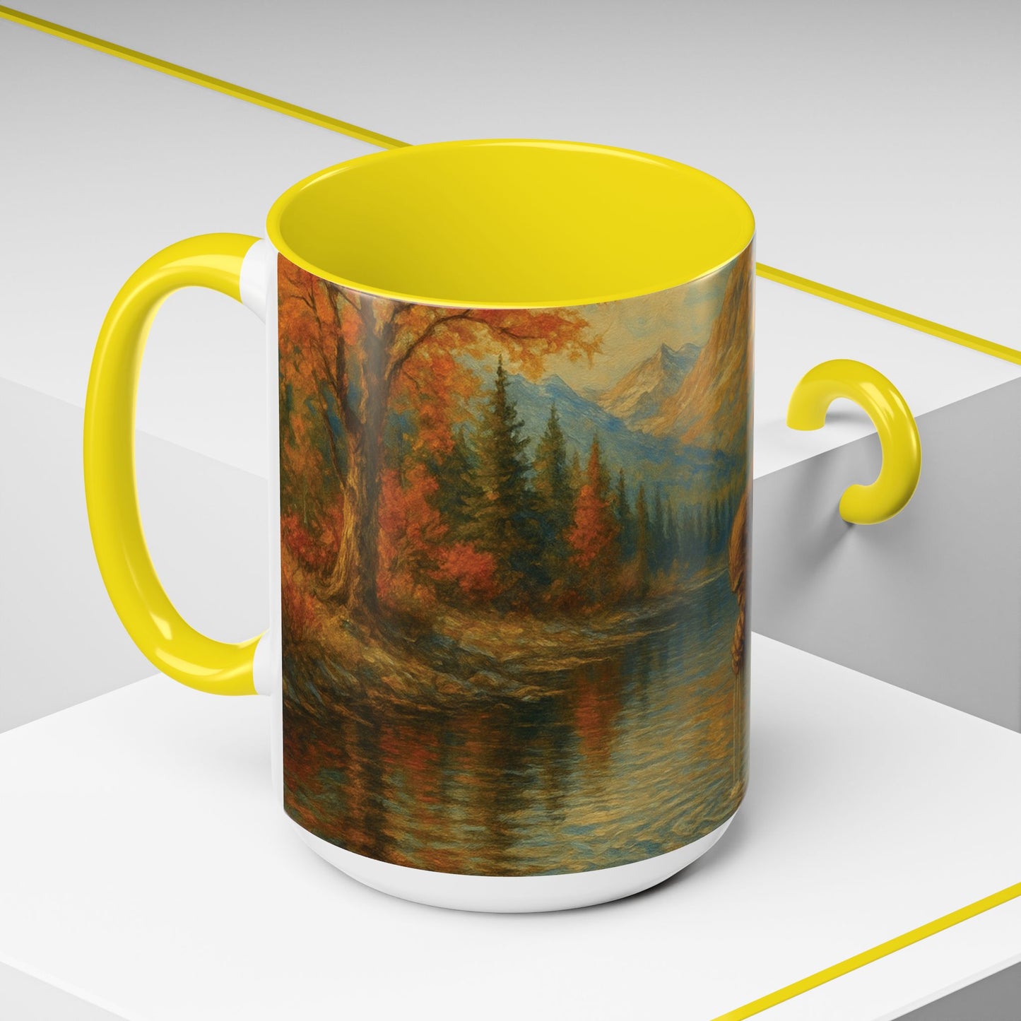 Bigfoot River Scene Mug | Autumn Wilderness Accent Coffee Mug (11oz/15oz)