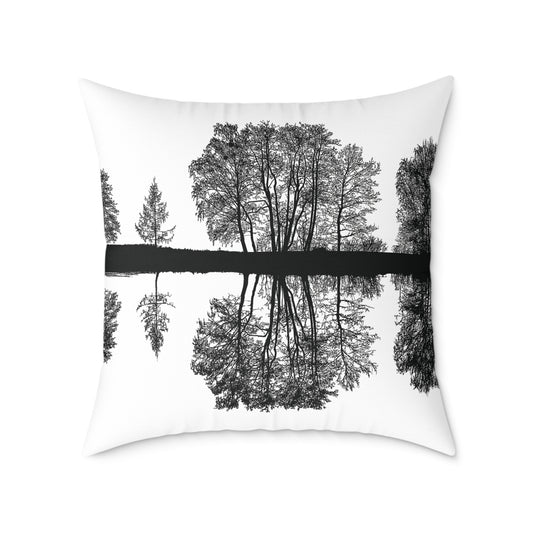 Cojín decorativo con silueta de árbol y bosque reflejado - Foto de silueta de paisaje para almas liminales - Cojín decorativo de lona