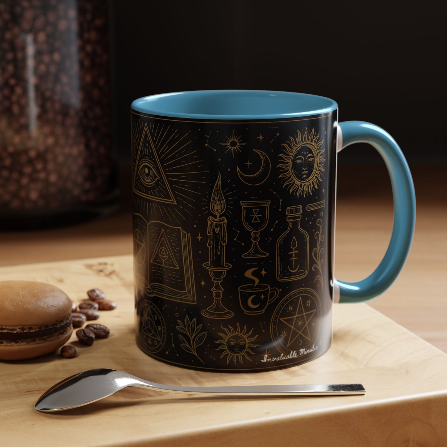 Witchy Aesthetic Coffee Mug โ 15oz Black & Purple Ceramic with Occult Symbols โ Goth Kitchen Decor, Halloween Gift Idea - 11oz/15oz