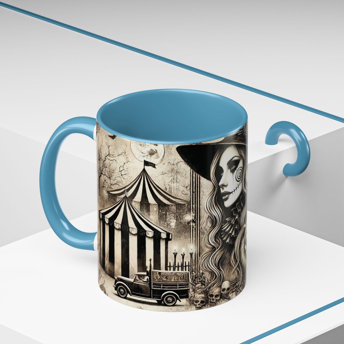 Creepy Circus Witch Mug | Vintage Halloween Accent Coffee Mug (11oz/15oz)