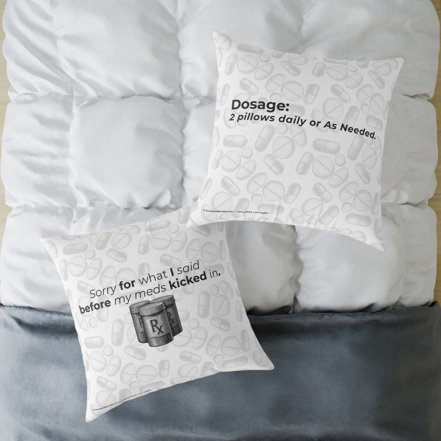 "Sorry for What I Said Before My Meds Kicked In" Canvas Throw Pillow