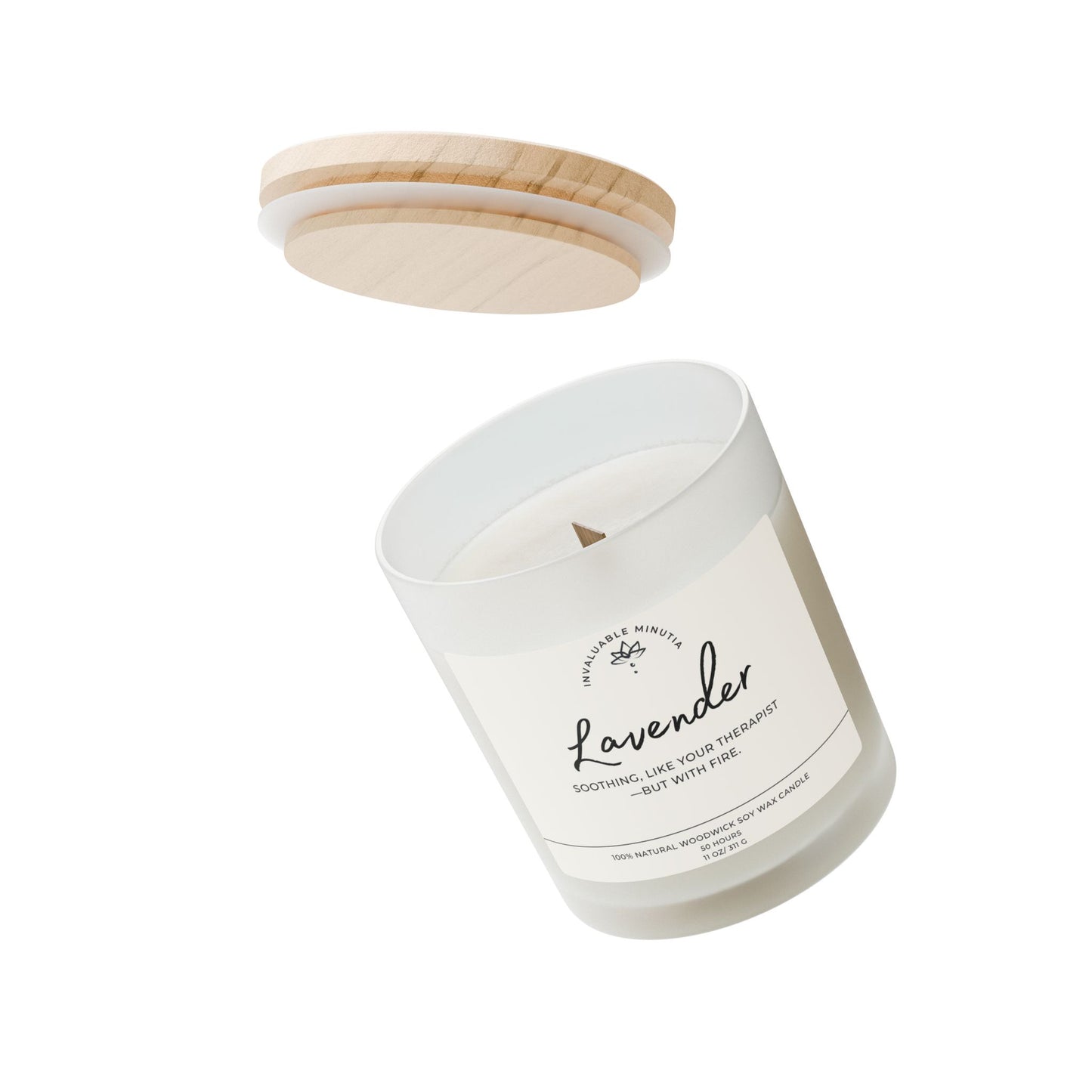 11oz Frosted Glass Natural Soy Wax Candle with Wooden Wick – Available in 9 Scents