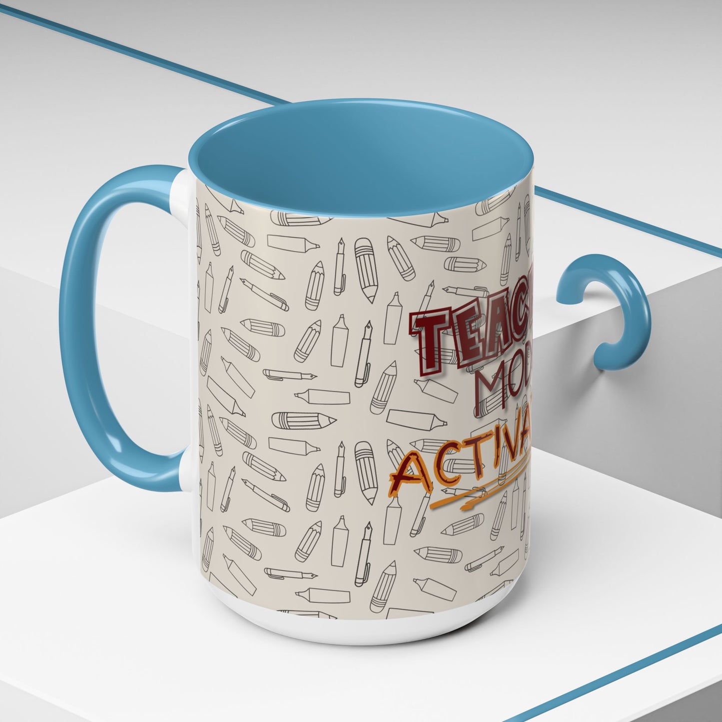 Funny Teacher Coffee Mug – Back to School Gift – “Teacher Mode Activated” – Color Accent 11oz 15oz – Classroom Decor – Durable Ceramic – Education Life