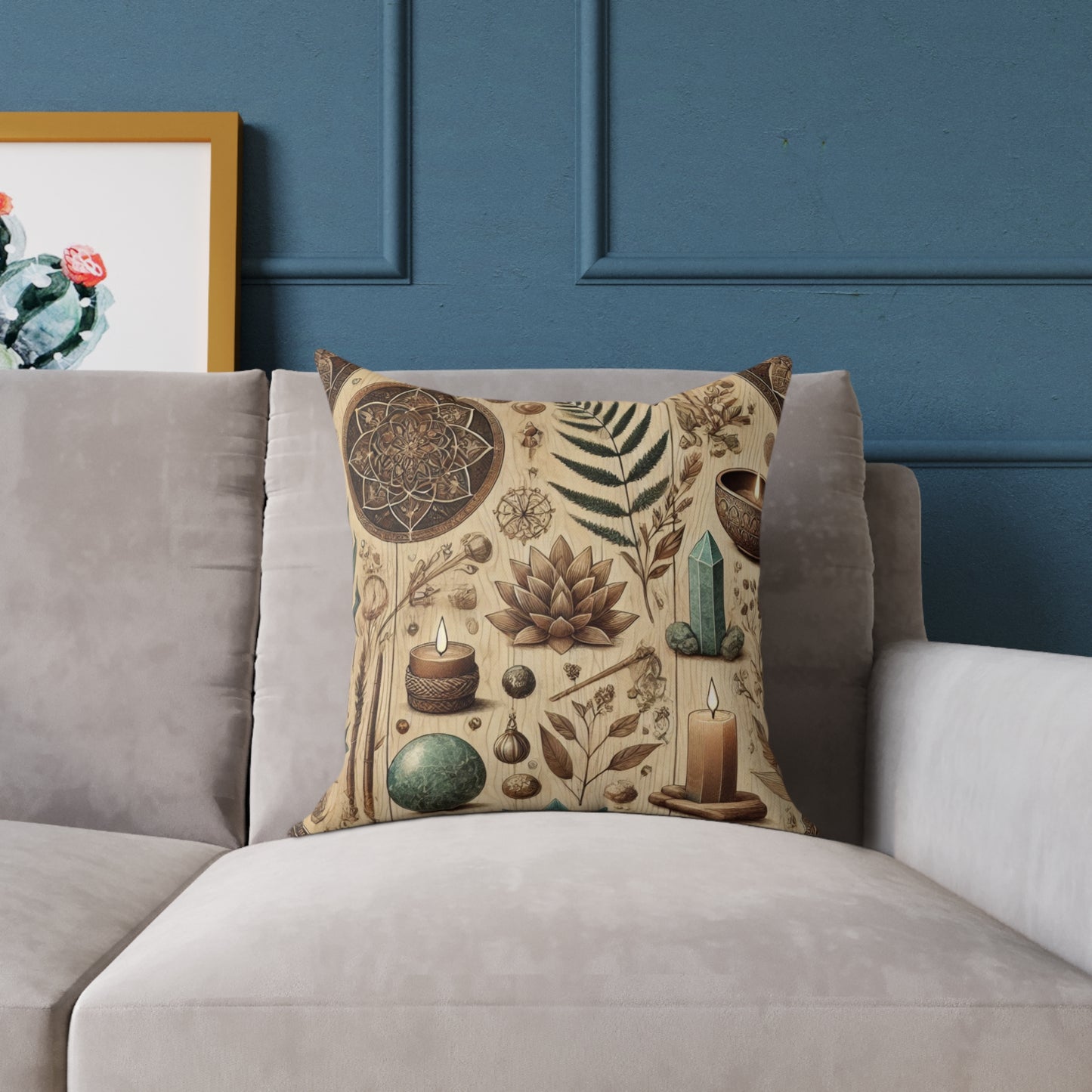 Earthy Witchy Botanical Square Poly Canvas Throw Pillow