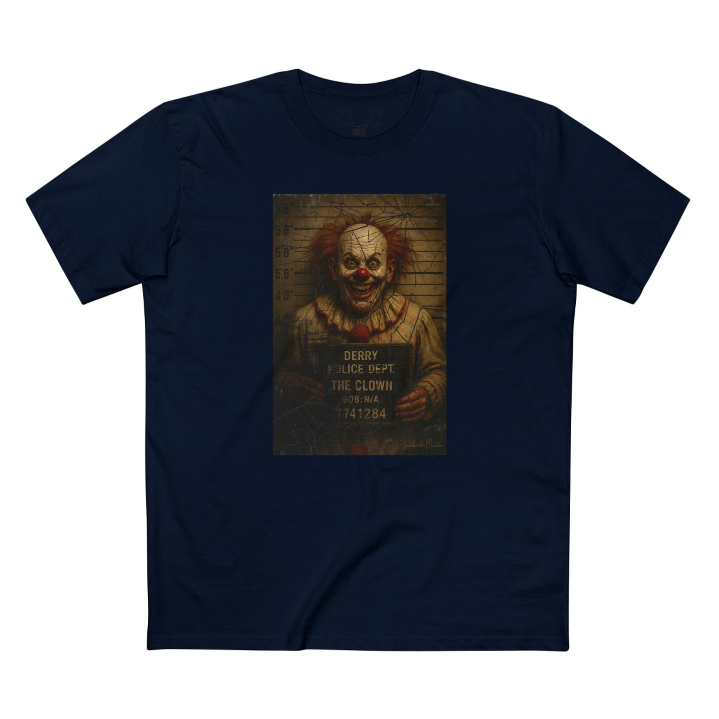 Creepy Clown Mugshot T-Shirt โ Premium AS Colour 5001 Horror Tee