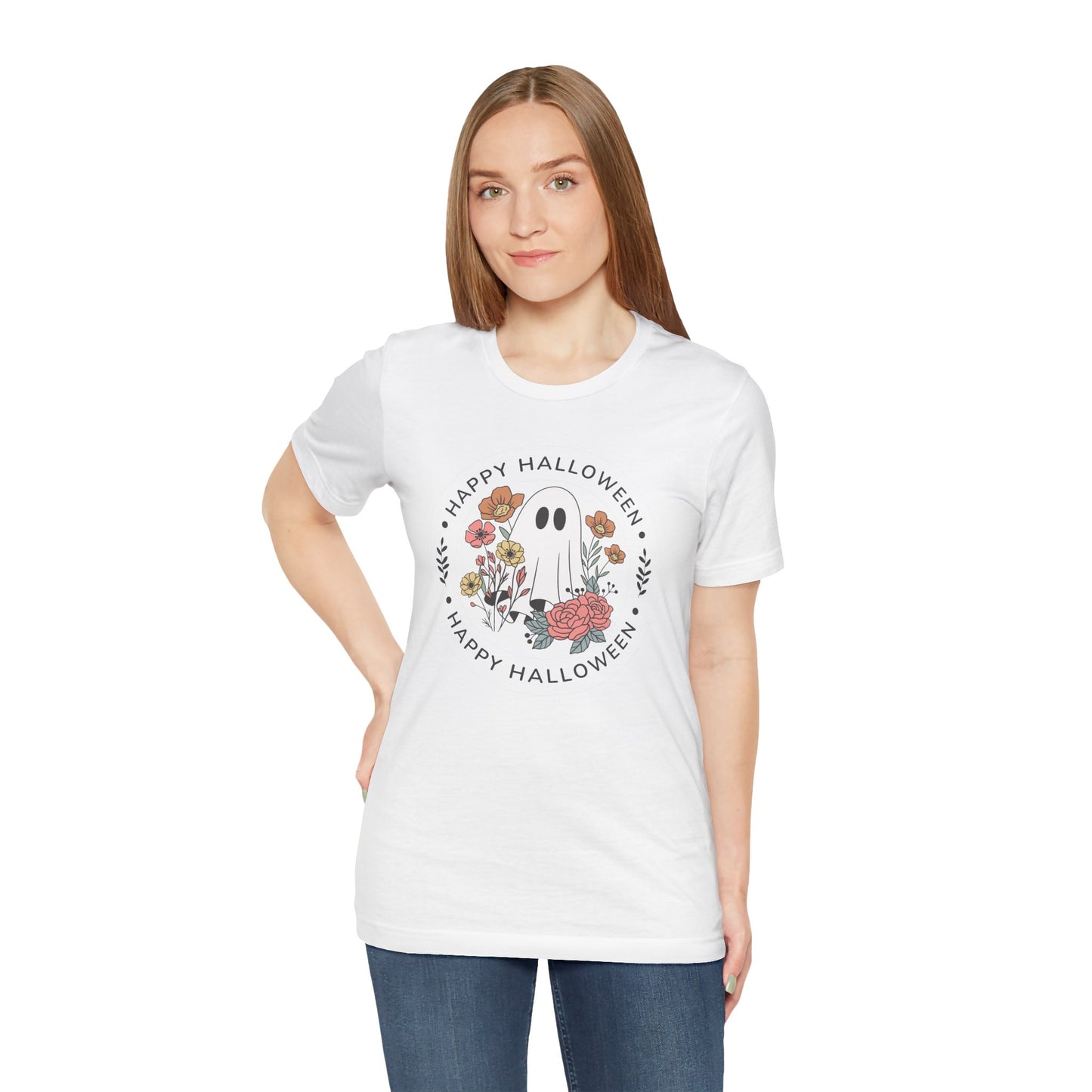 Happy Halloween Floral Ghost Tee – Bella+Canvas 3001