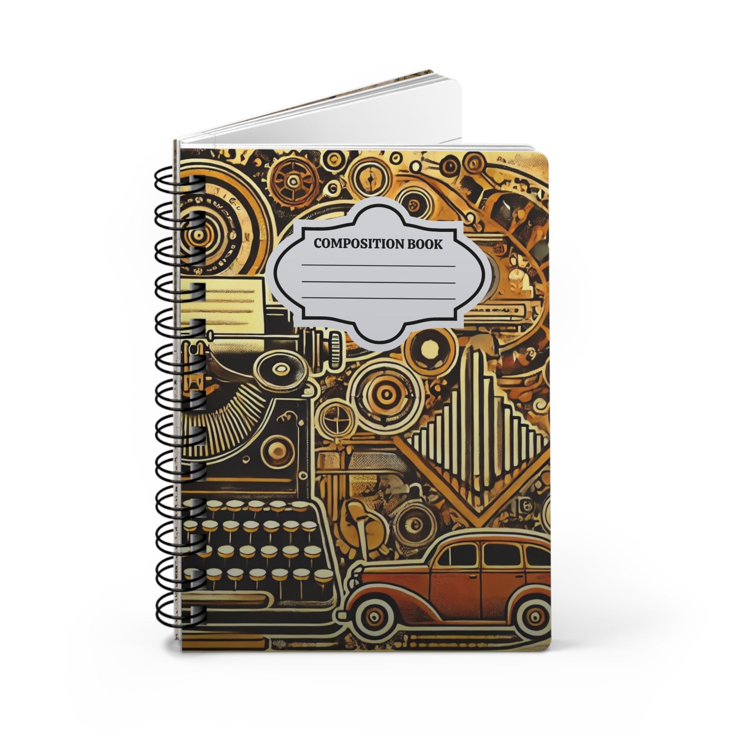 Spiral-Bound Journal – “Vintage Machinery” Steampunk Notebook Hardcover Journal