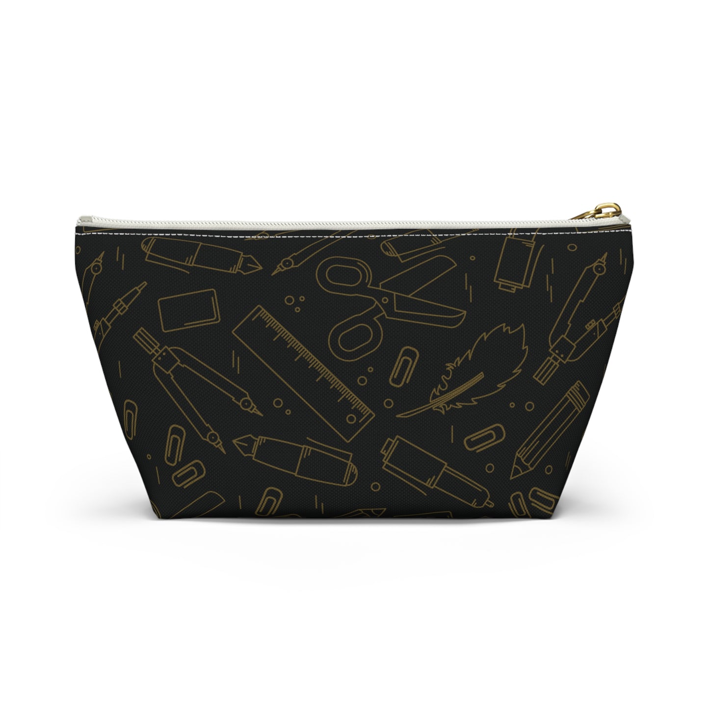 Black & Gold Artist Sketch T-Bottom Pouch • Stylish Pencil Case or Makeup Bag • Small or Large Sizes