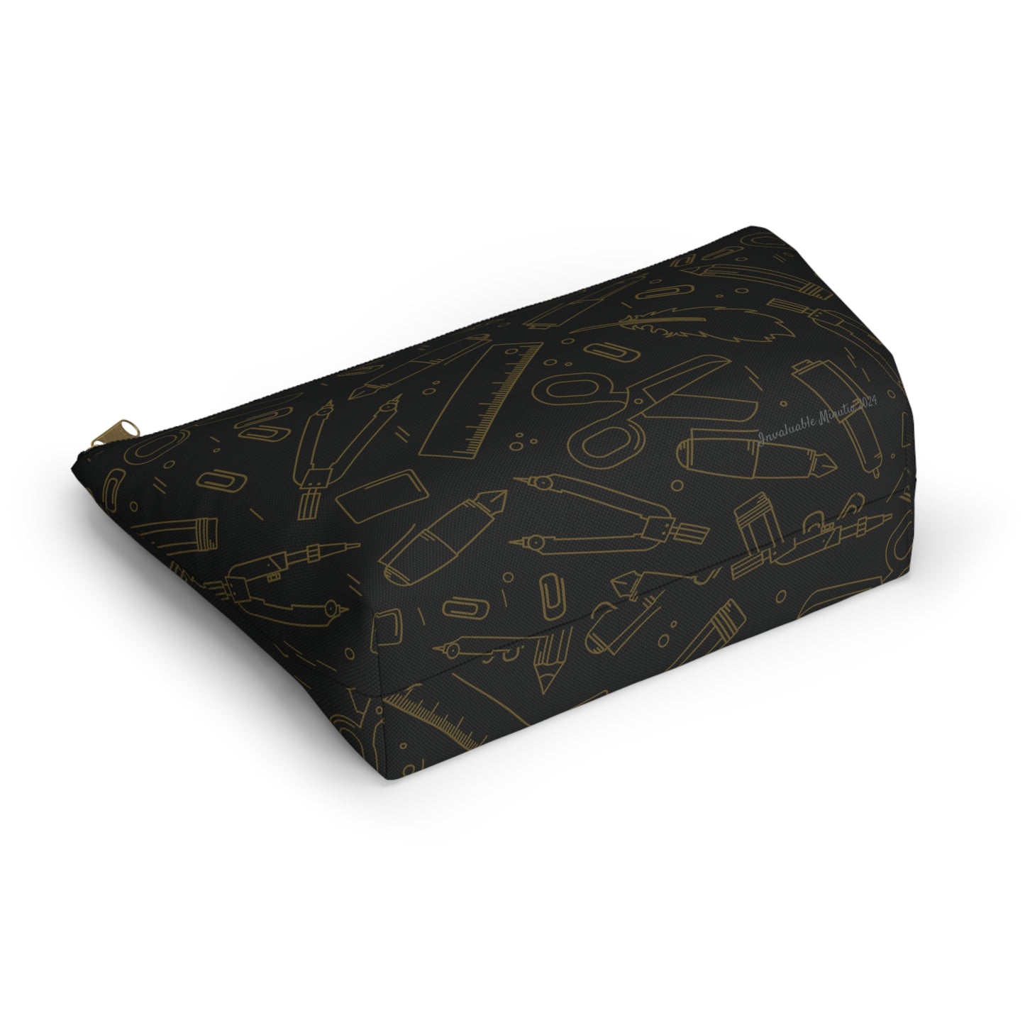 Black & Gold Artist Sketch T-Bottom Pouch • Stylish Pencil Case or Makeup Bag • Small or Large Sizes