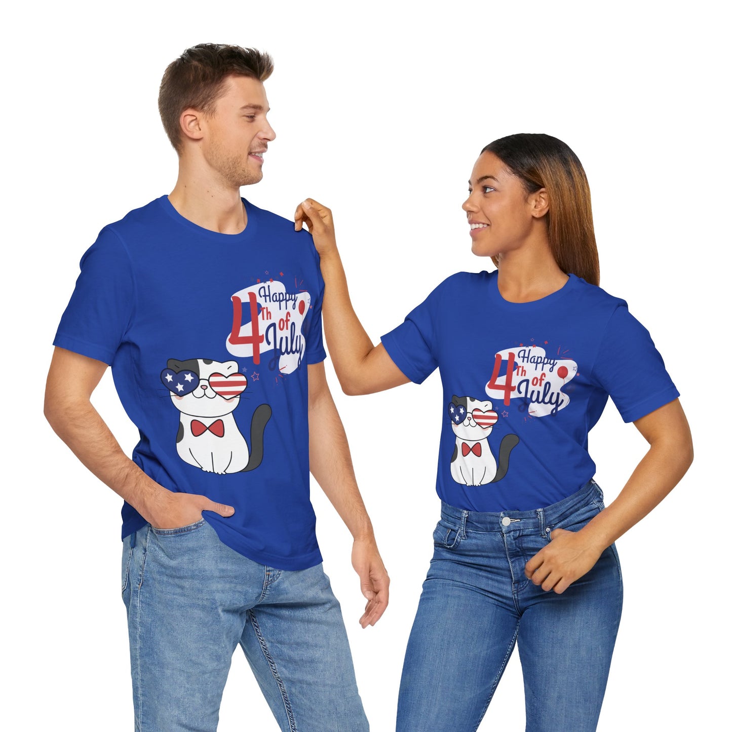 Patriotic Party Cat Tee – Happy 4th of July – Unisex Bella+Canvas Jersey Tee - 4th of July Tee