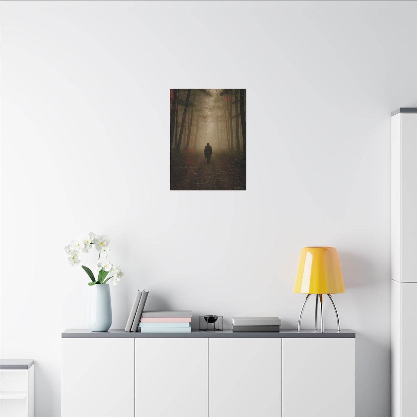 Vertical Foggy Forest Canvas Print – 'The Wanderer' | Moody Wall Art, Atmospheric Decor, Gothic Forestcore Vibes