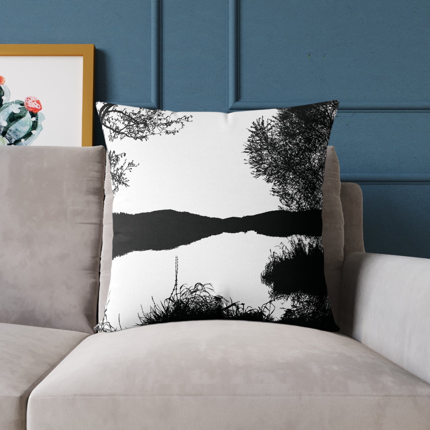 Stillwater Divide Silhouette Pillow β Liminal Lake Vibes for Moody Minimalists - Canvas Throw Pillow Home Decor