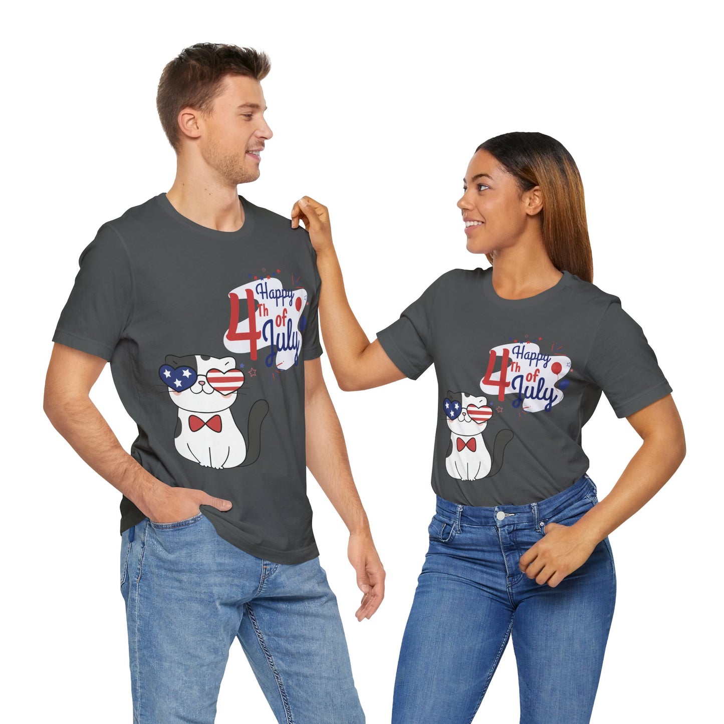 Patriotic Party Cat Tee – Happy 4th of July – Unisex Bella+Canvas Jersey Tee - 4th of July Tee