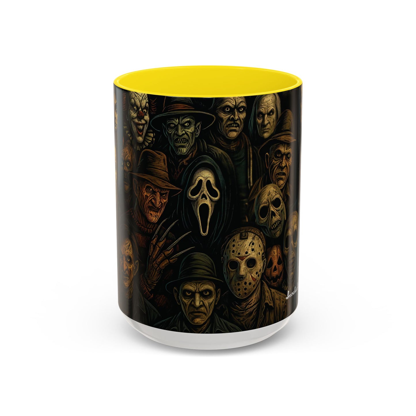 Horror Villain Collage Mug – 15oz & 11oz Ceramic Coffee Mug – Slasher Icons Halloween Gift – Goth Horrorcore Kitchen Decor