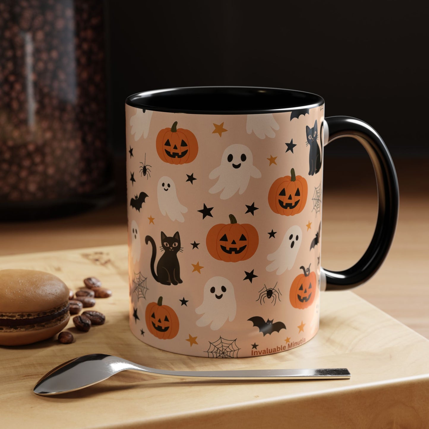 Halloween Color Accent Mug β Ghosts, Pumpkins & Black Cats, Fall Coffee Cup (11oz & 15oz) β Boutique Spooky Season Drinkware