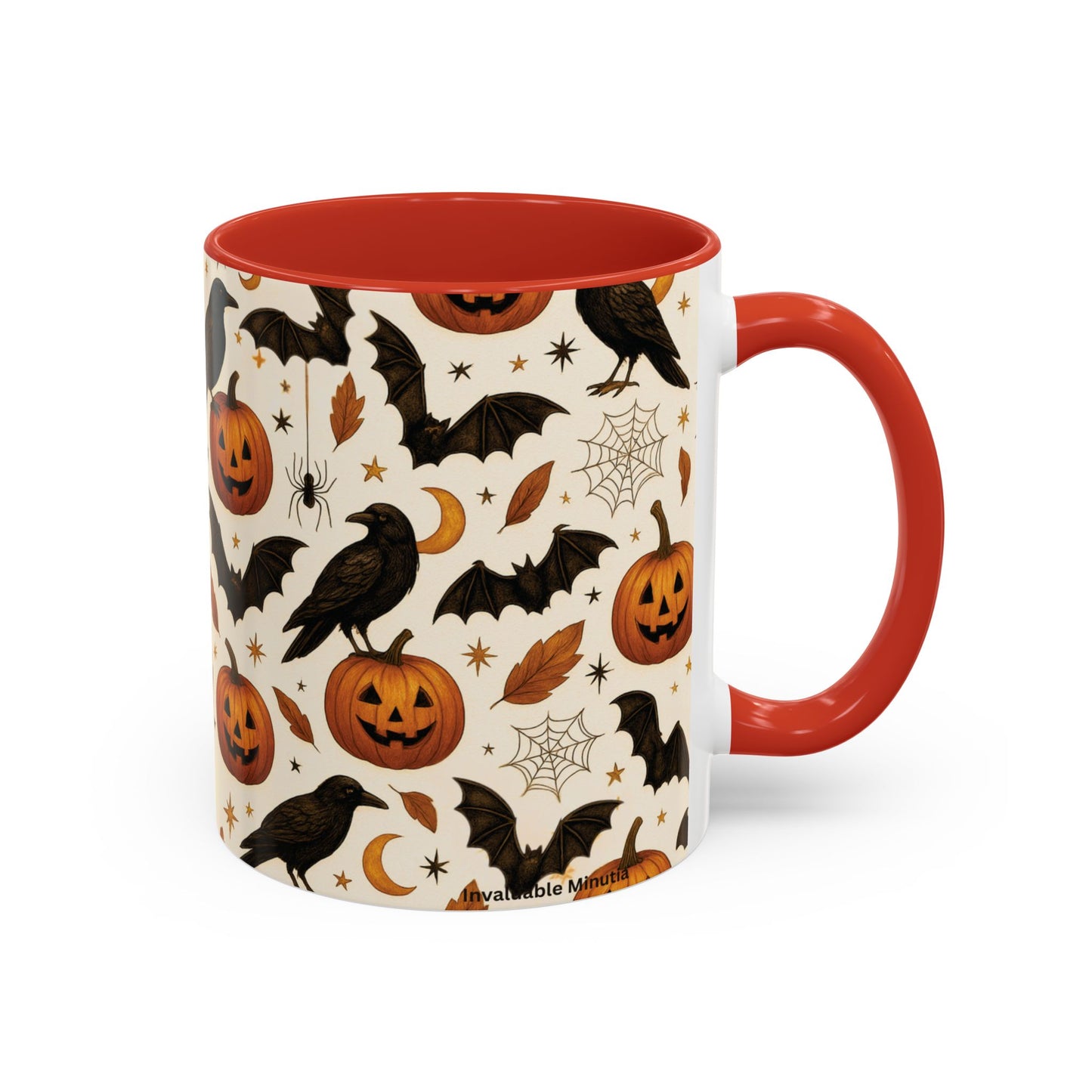 Halloween Raven & Pumpkin Color Accent Mug β Gothic Crow, Bats & Jack-oβ-Lantern Coffee Cup (11oz & 15oz) β Spooky Autumn Drinkware