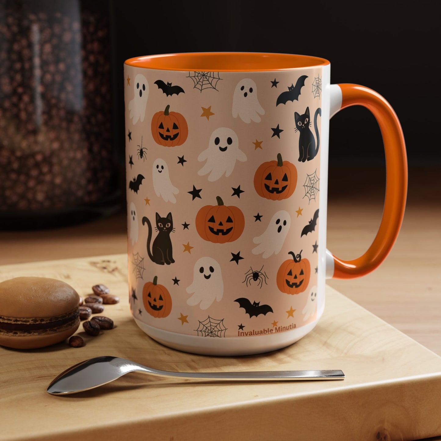 Halloween Color Accent Mug β Ghosts, Pumpkins & Black Cats, Fall Coffee Cup (11oz & 15oz) β Boutique Spooky Season Drinkware
