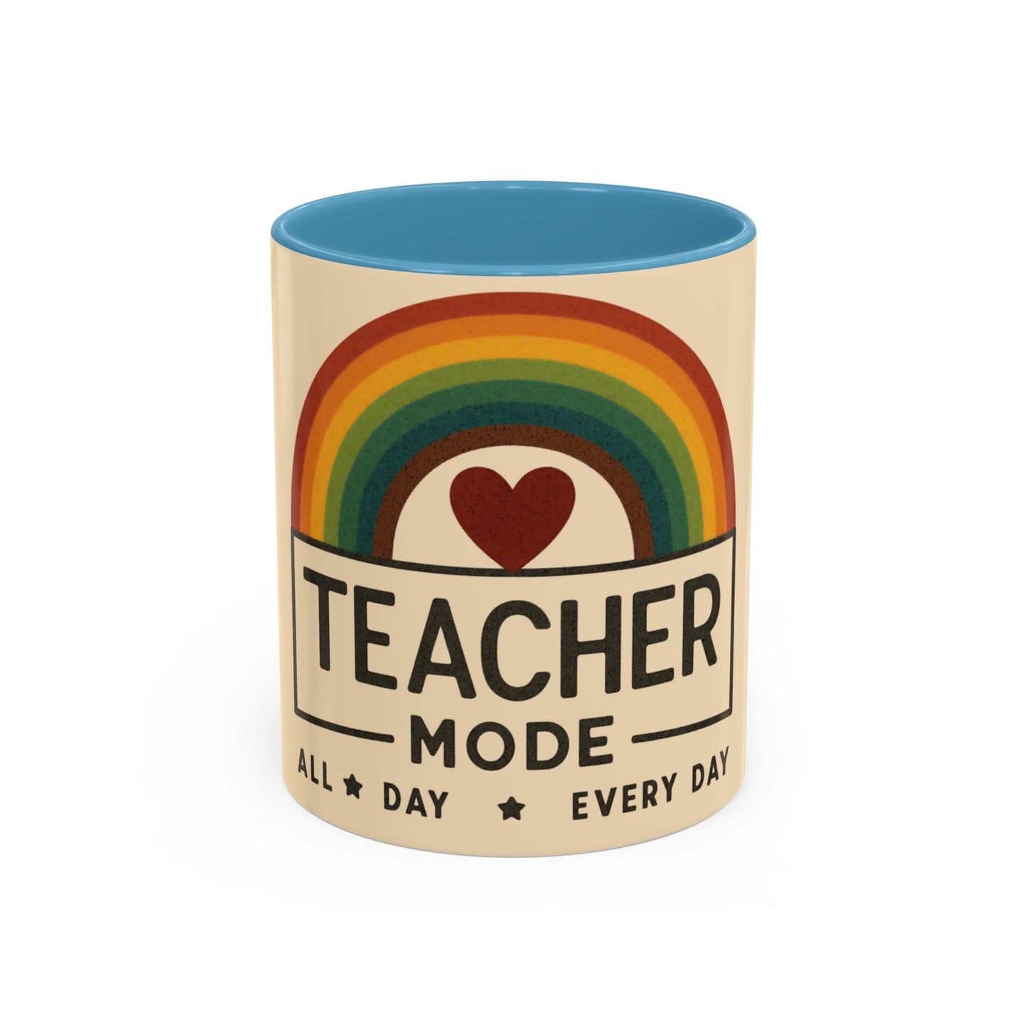 Teacher Mode – Color Accent Mug (11oz/15oz) • Rainbow Heart • Teacher Gift • Dishwasher & Microwave Safe