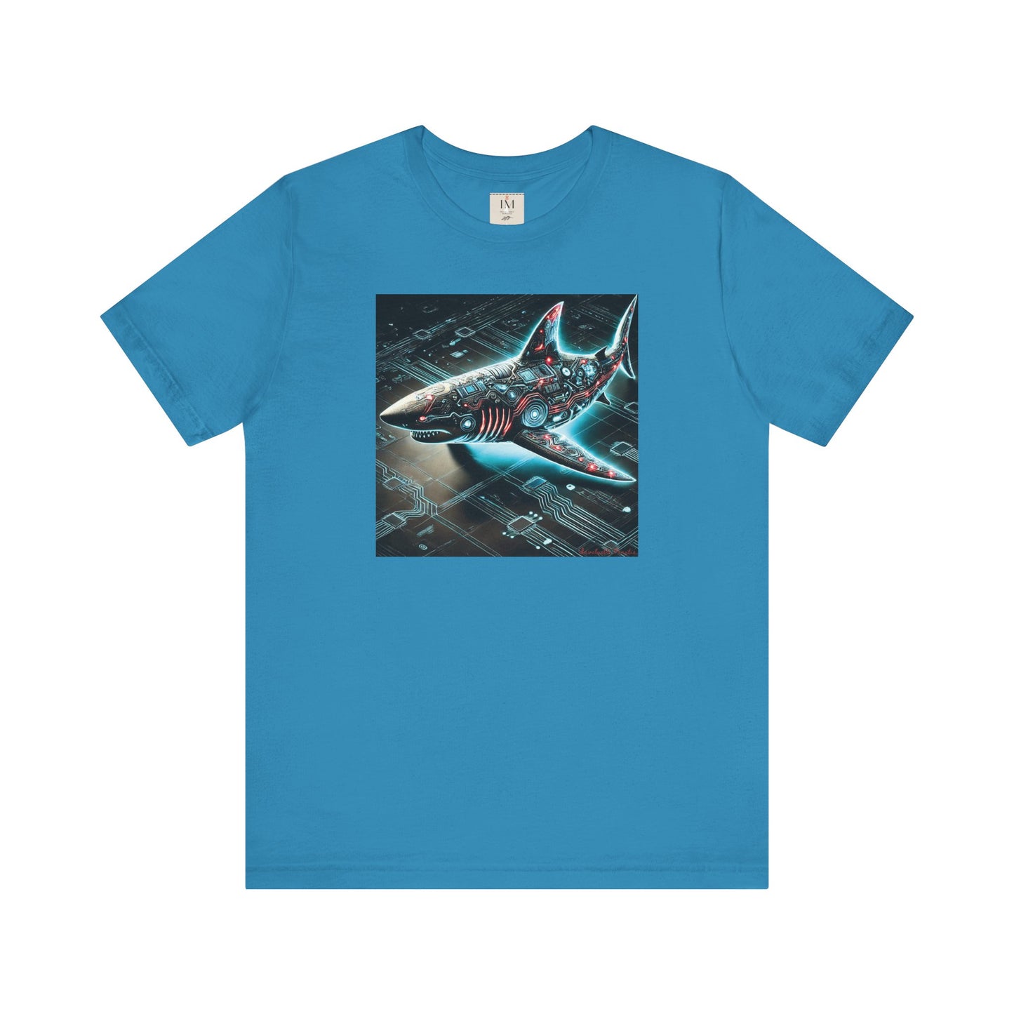 Cyber Shark Unisex Jersey Tee - Futuristic Ocean Design Tech T-Shirt