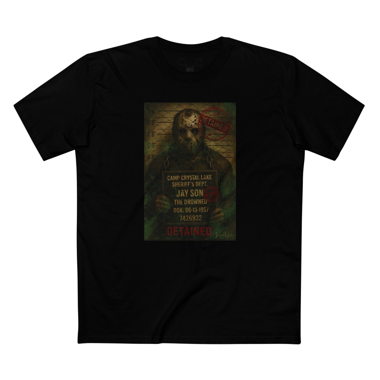 Jason Voorhees Horror Mugshot Tee โ Premium AS Colour 5001 Shirt