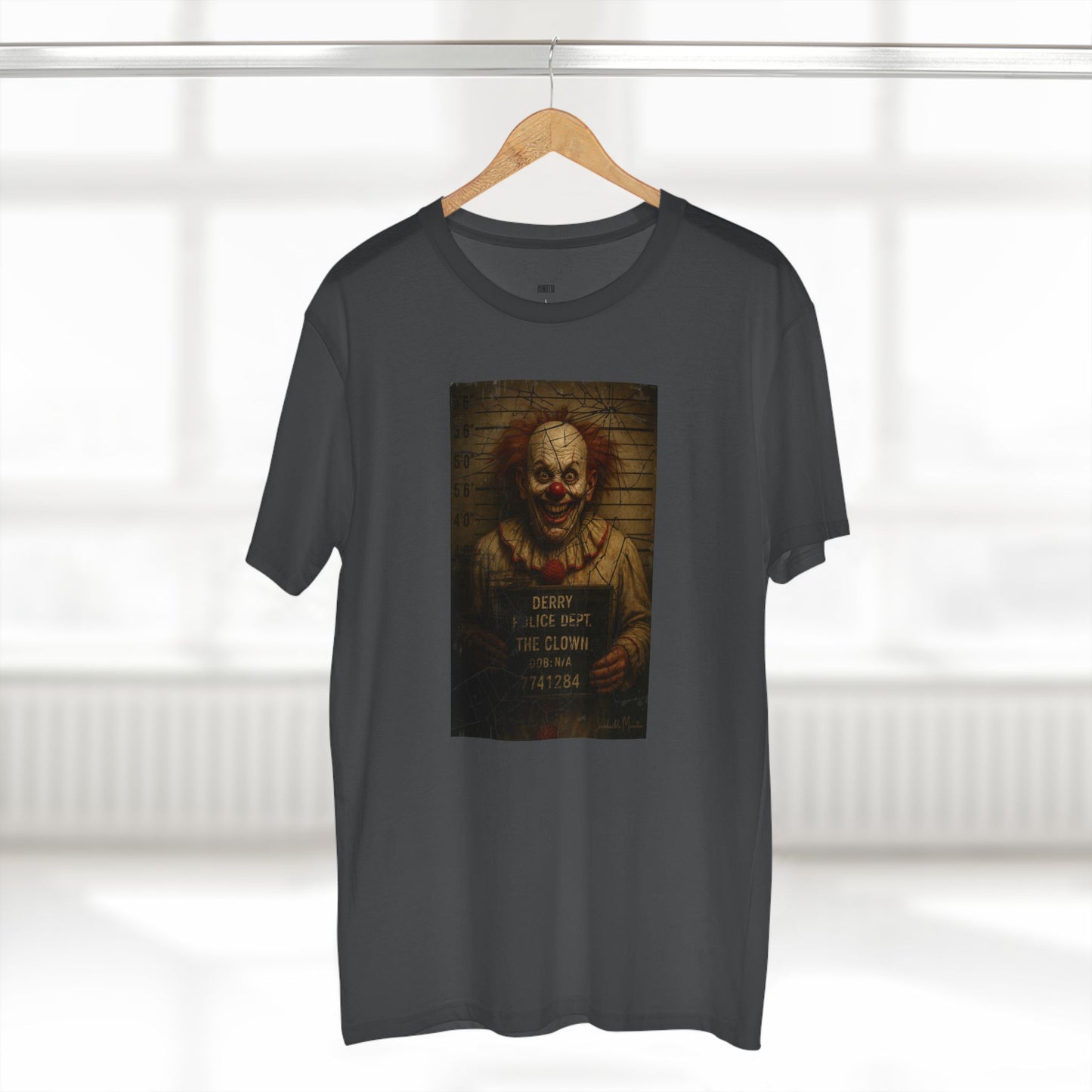 Creepy Clown Mugshot T-Shirt โ Premium AS Colour 5001 Horror Tee