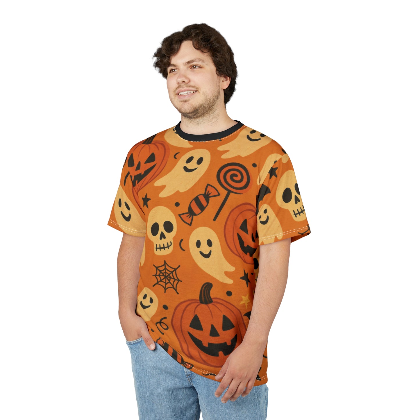 Trick or Treat All-Over Print Tee – Vintage Halloween Ghosts & Pumpkins