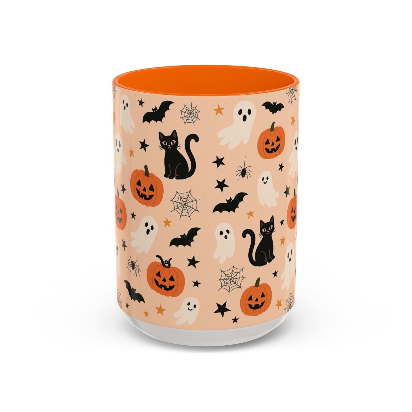 Halloween Color Accent Mug β Ghosts, Pumpkins & Black Cats, Fall Coffee Cup (11oz & 15oz) β Boutique Spooky Season Drinkware