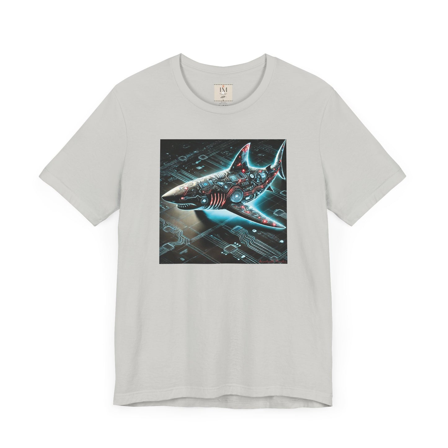 Cyber Shark Unisex Jersey Tee - Futuristic Ocean Design Tech T-Shirt