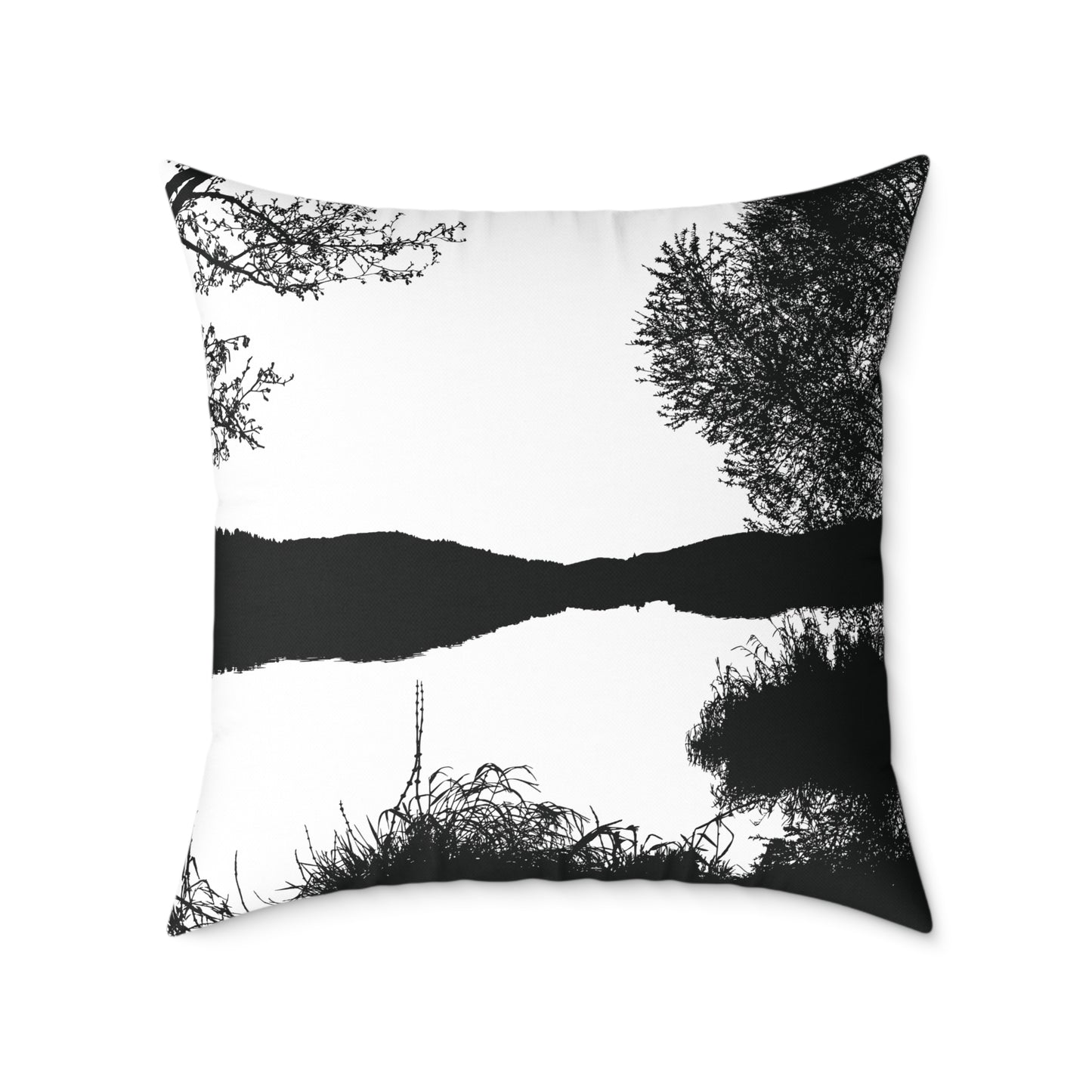 Stillwater Divide Silhouette Pillow β Liminal Lake Vibes for Moody Minimalists - Canvas Throw Pillow Home Decor