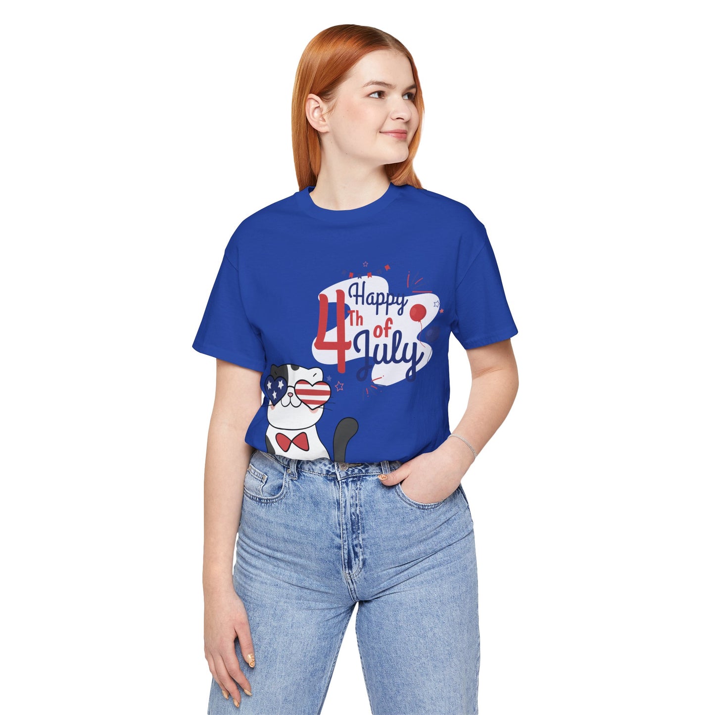 Patriotic Party Cat Tee – Happy 4th of July – Unisex Bella+Canvas Jersey Tee - 4th of July Tee