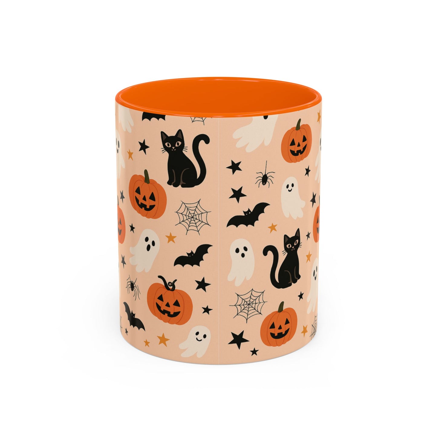 Halloween Color Accent Mug β Ghosts, Pumpkins & Black Cats, Fall Coffee Cup (11oz & 15oz) β Boutique Spooky Season Drinkware