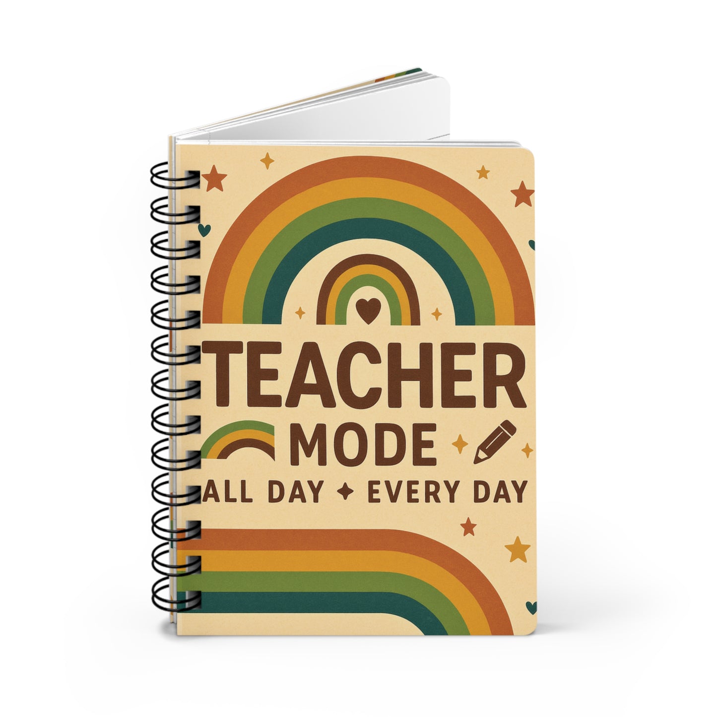Teacher Mode Spiral Notebook โ Retro Rainbow Teacher Gift โ All Day Every Day โ Back to School Journal โ Cute Teacher Stationery