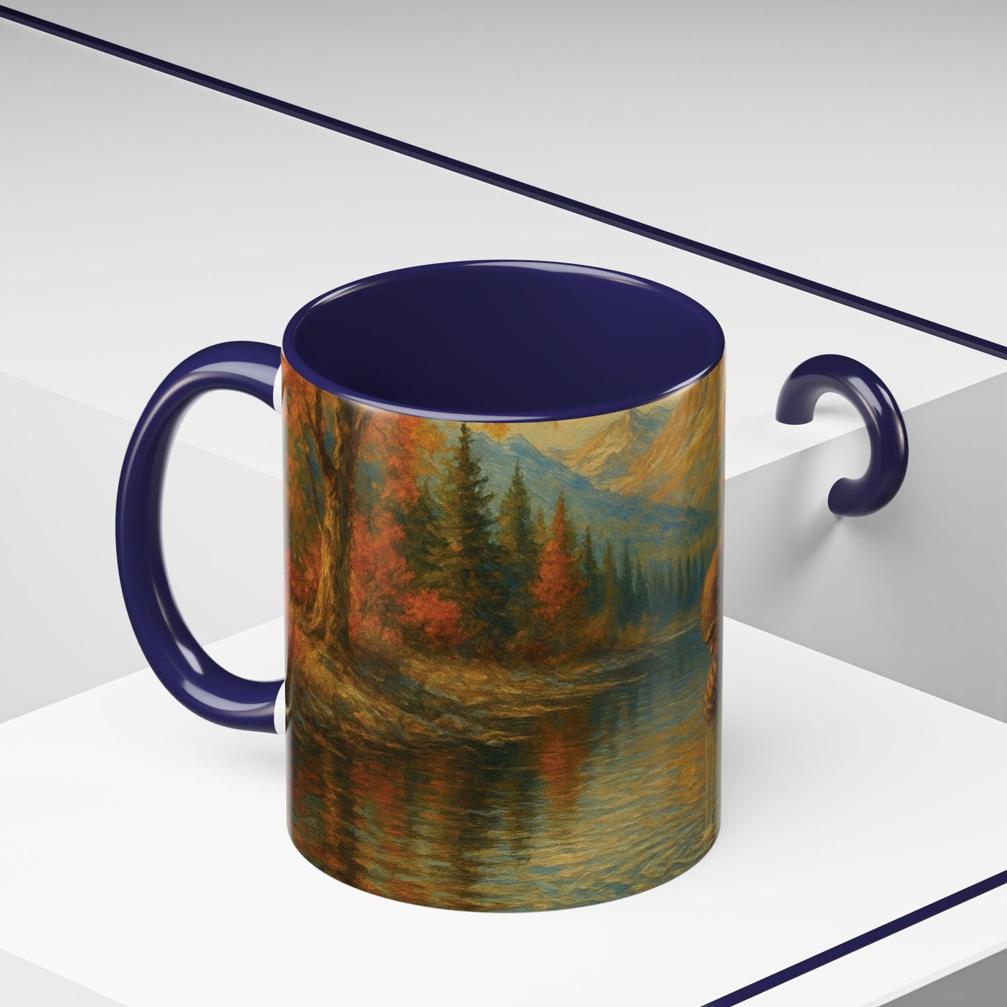 Bigfoot River Scene Mug | Autumn Wilderness Accent Coffee Mug (11oz/15oz)