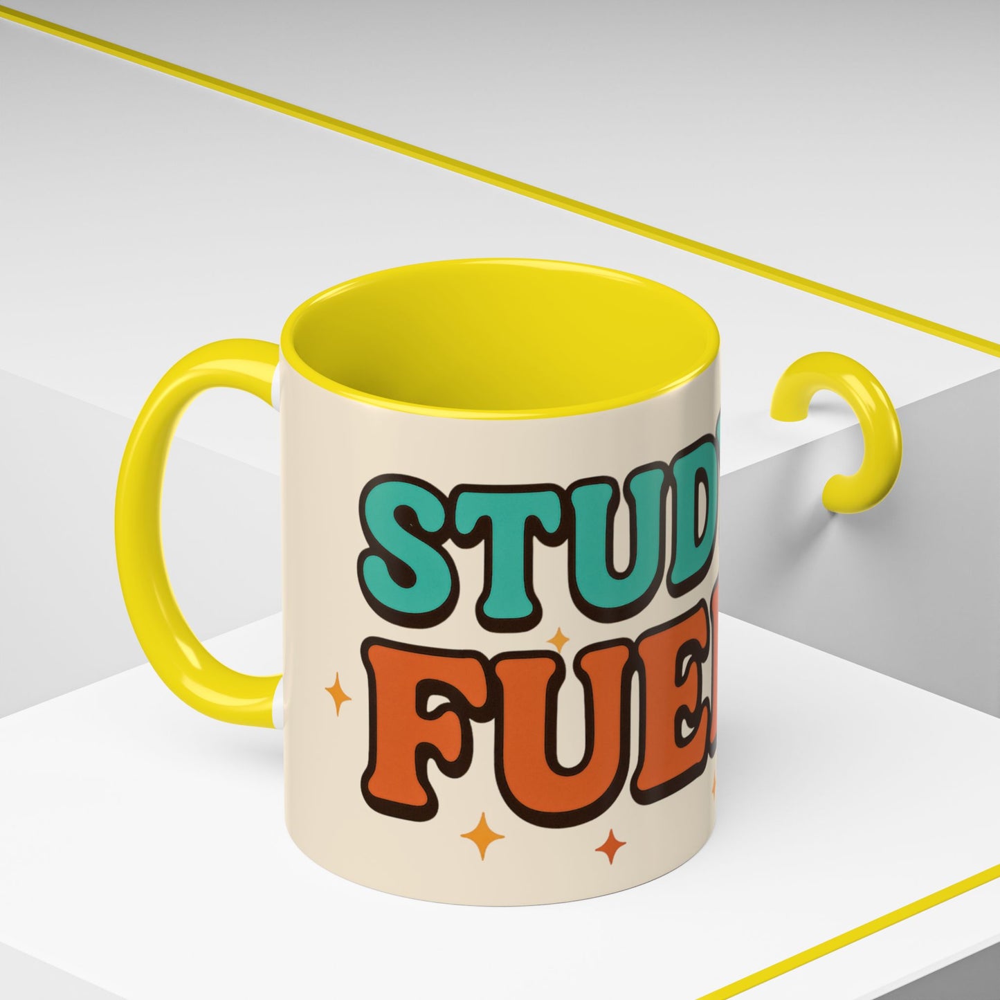 Study Fuel Color Accent Mug (11oz/15oz) – Retro Teacher/Student Coffee Cup • Back to School • Durable Ceramic