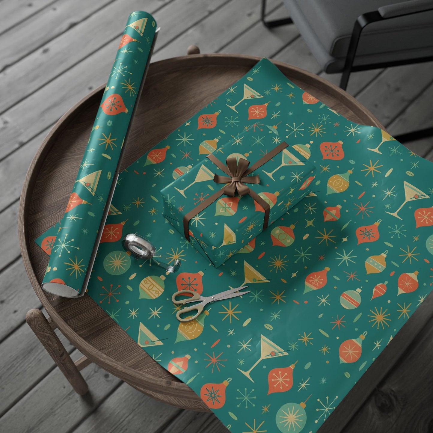 Atomic Christmas Cocktail – Mid-Century Holiday Wrapping Paper, Retro Martini Gift Wrap, 30" Roll (Matte/Gloss)