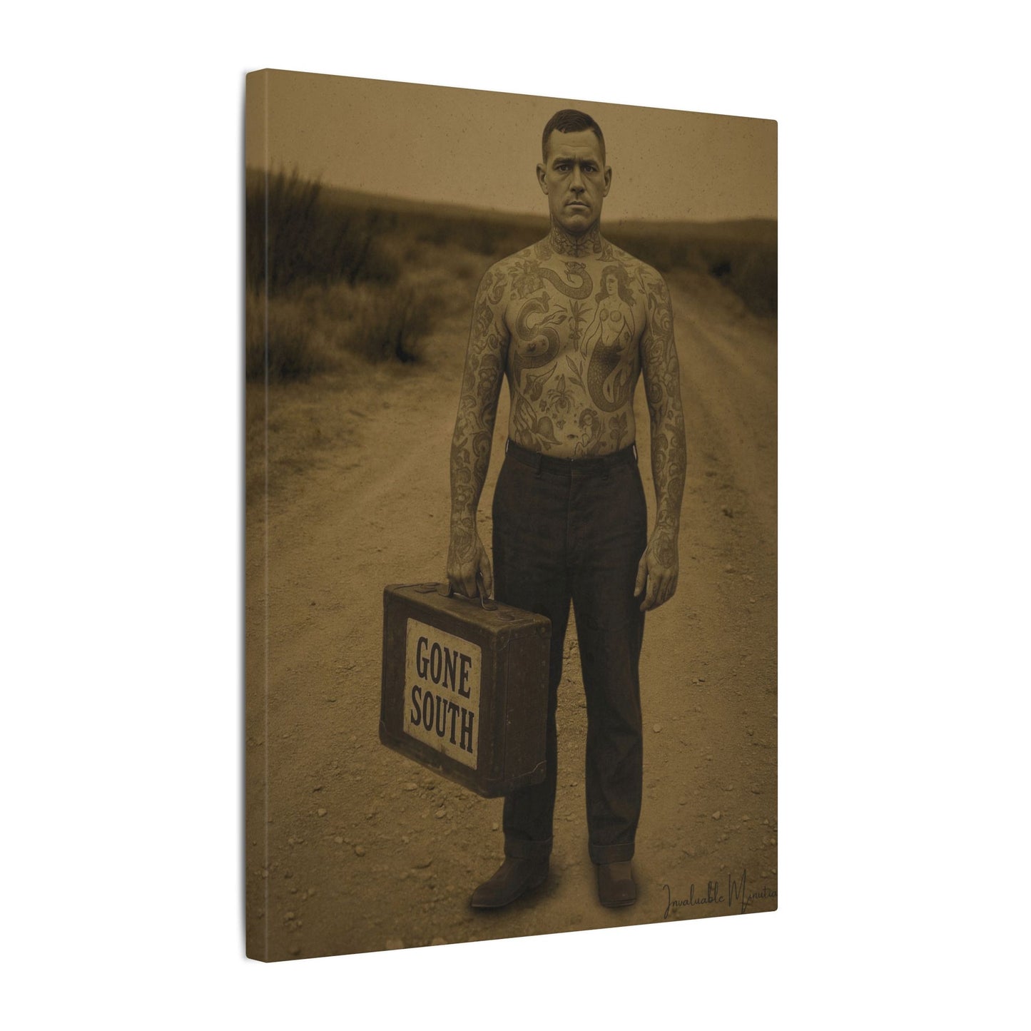 The Tattooed Man – Matte Canvas Print (Gallery-Wrapped) 0.75" – Vintage Circus-Inspired Canvas Wall Art